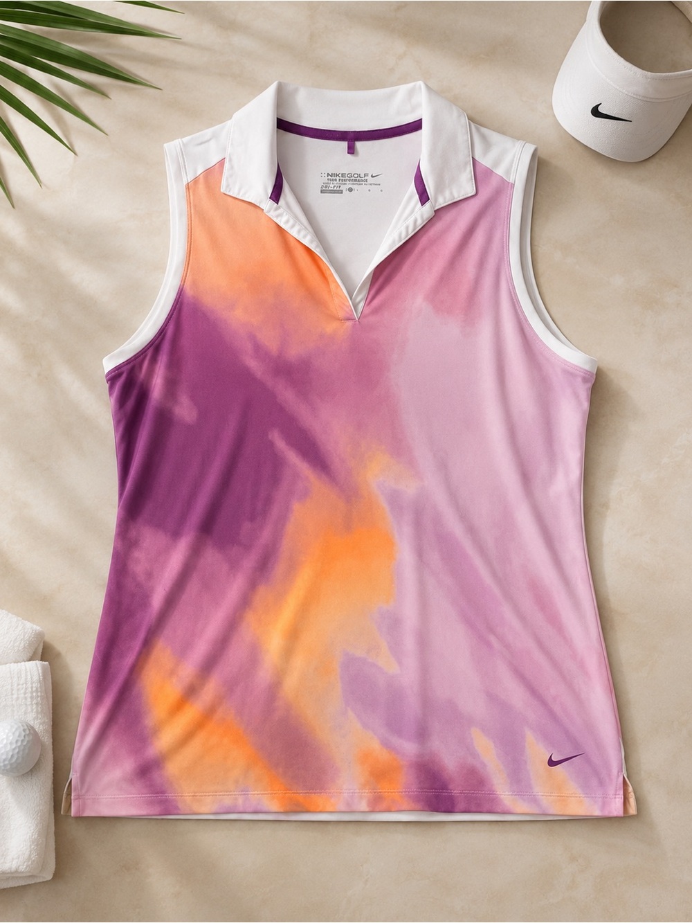 Nike Golf Tour Performance Dri-FIT Watercolor Sleeveless Polo Top L
